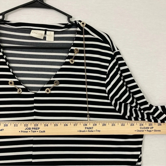 Chico's Striped Soft Stretch Grommet Detail Wide Sleeve Blouse size XL 3 - Picture 6 of 10
